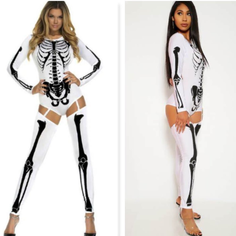 White Skeleton Long Sleeves Bodysuit Costume